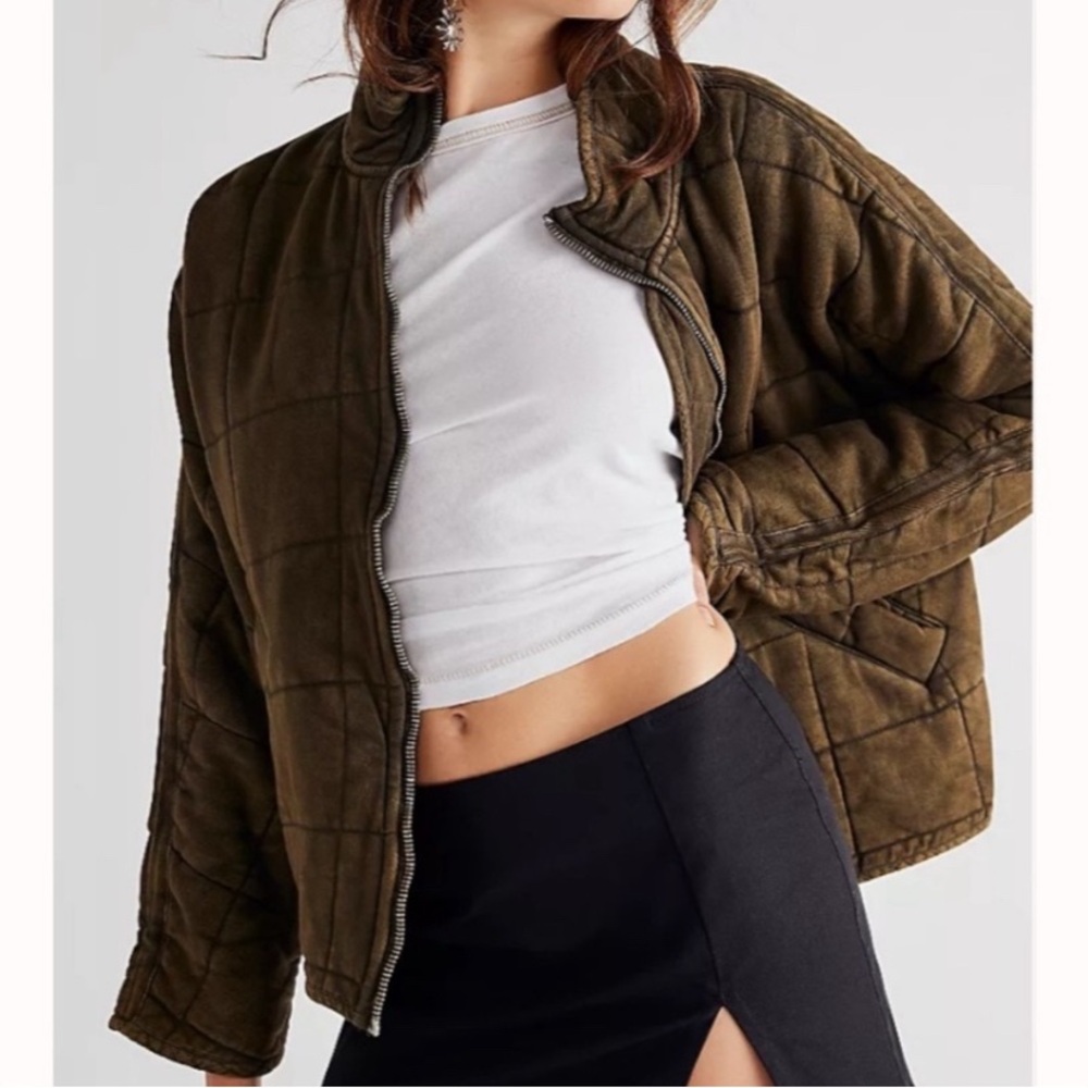 NWT Free People Dolman Quilted Jacket Dusty Military Sz L Boho Cottagecore Retro - Picture 2 of 10